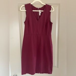 LOFT burgundy midi pencil v-neck dress